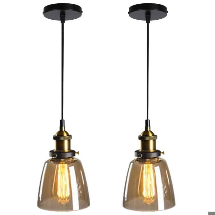 WOTTES Verre Rétro Suspension Luminaire Industrielle Vintage Lustre Eclairage de Plafond Lampe Design Verre Brun Ø14CM 2PCS