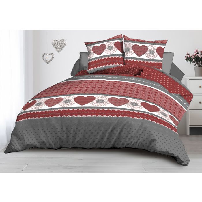 Parure Drap plat + drap-housse 140x190 + 2 Taies - Microfibre - Coeurs rouge Parure Drap plat + drap-housse 140x190 + 2 Taies - Microfibre - Coeurs rouge