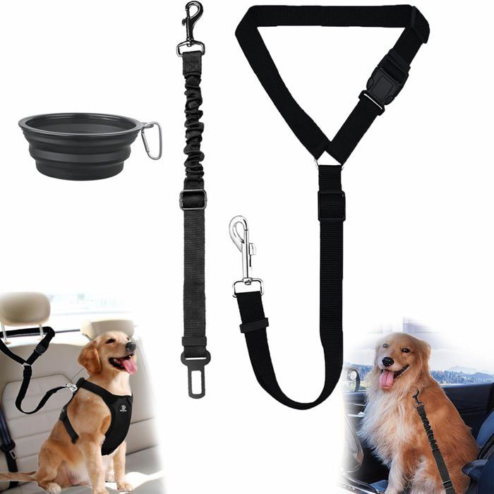 Meilleurs prix pour Ceinture De Sécurité Pour Chien-Harnais De Voiture-Accessoires À Double Usage-Réglable-Harnais De Voiture Pour Chien-Laisse De Séc
