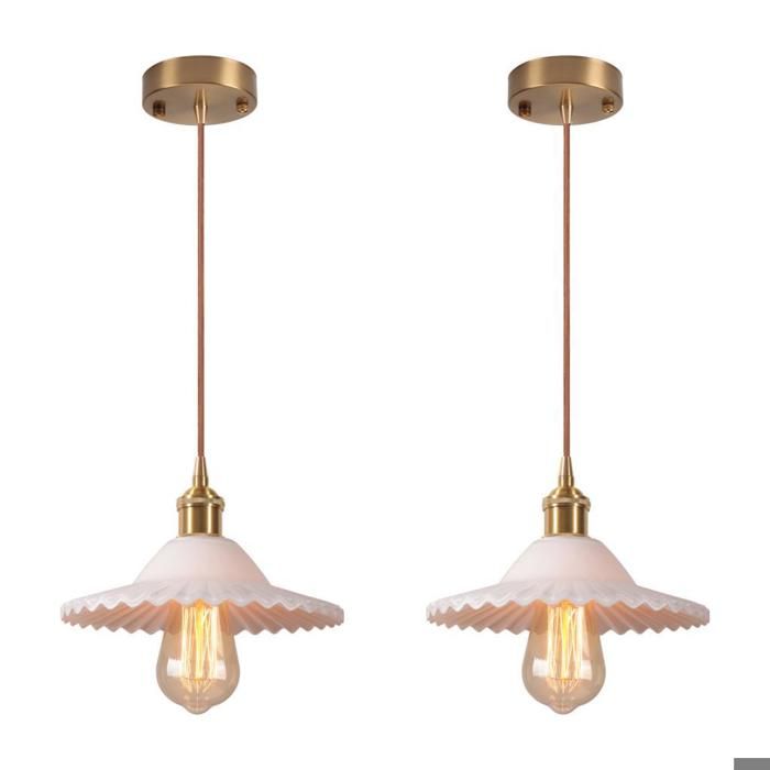 Diday 2x Lustre IndustrielLampe Suspension Vintage Abat-jour en Verre Design Parapluie Luminaire Plafonnier Style NordiqueBlanc
