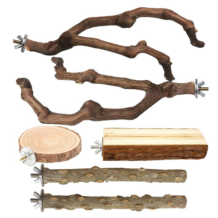 Meilleurs prix pour Lot de 6 perchoirs naturels pour perroquets perchoirs en bois bâtonnets pour oiseaux perruches grimpantes branches debout