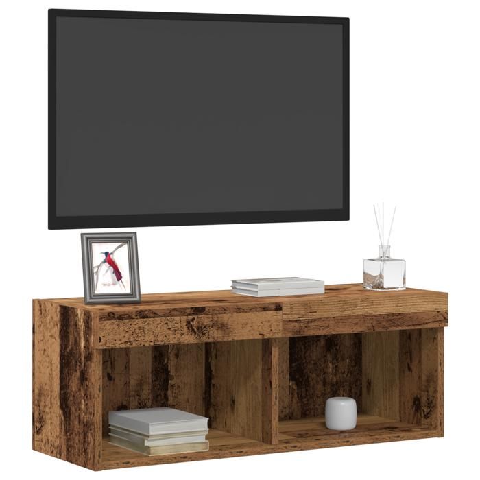 Armoire TV - CLOUD - Meuble séjour - avec lumières LED - en vieux bois 80x30x30 cm ll1605