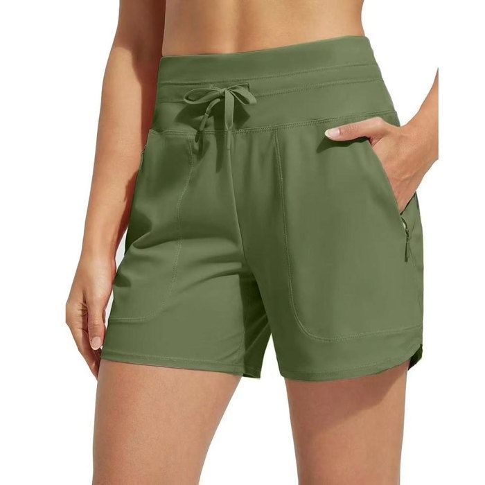 Short de Sport Femme 2 en 1 Taille Haute Short de Course Avec Poche Zippée Pour Fitness Yoga Jogging - Vert