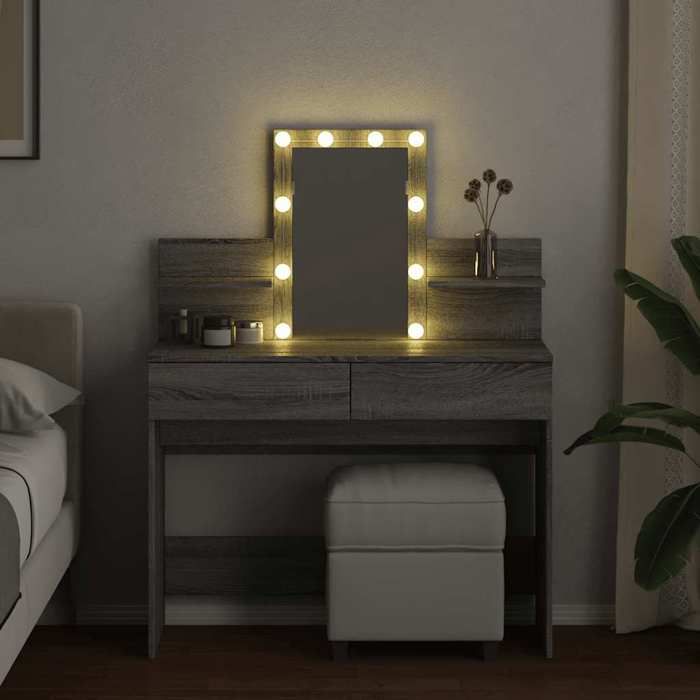 MGH - TOP coiffeuse/Table de maquillage - 1 femme - avec LED - sonoma gris 100x40x130 cm FR291
