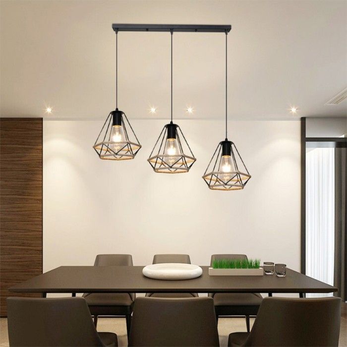 Lustre Suspension - SMOTOP - 3x E27 - Cage métal Ø20 cm - Noir corde de chanvre