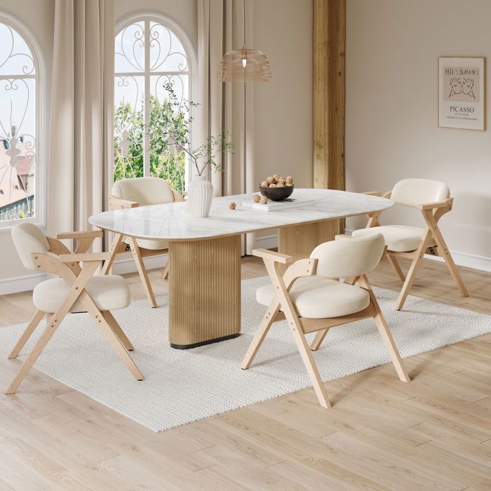 Lot de 4 chaises de salle à manger - Pliable - Coussin en lin - Structure en bois massif - Beige
