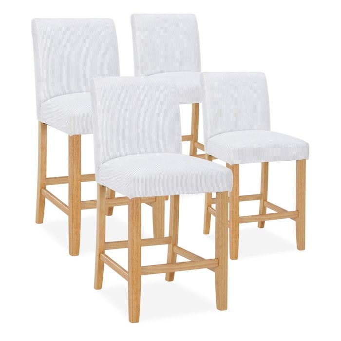 Lot de 4 chaises de bar en bois Rosie velours côtelé Blanc - H65cm Lot de 4 chaises de bar en bois Rosie velours côtelé Blanc - H65cm