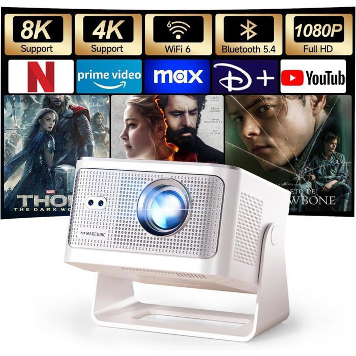 Mini Vidéoprojecteur Magcubic X7 - 800 ANSI, 1080P Natif, Support 8K/4K, Android 14, WiFi 6, Auto-focus, Correction Trapézoïdale, Rotatif 180°