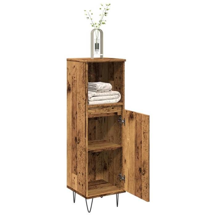 Armoire de salle de bain - vidaXL - Vieux bois - Bois dingénierie - 30x30x100 cm - 2 compartiments - Étagère ouverte