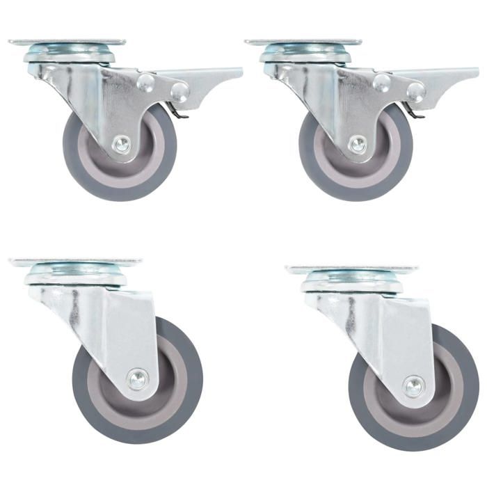 Roulette pivotante - vidaxl - 50 mm - Antidérapant - TPR et fer zingué - Capacité 35 kg - Lot de 4 - Double frein - Gris