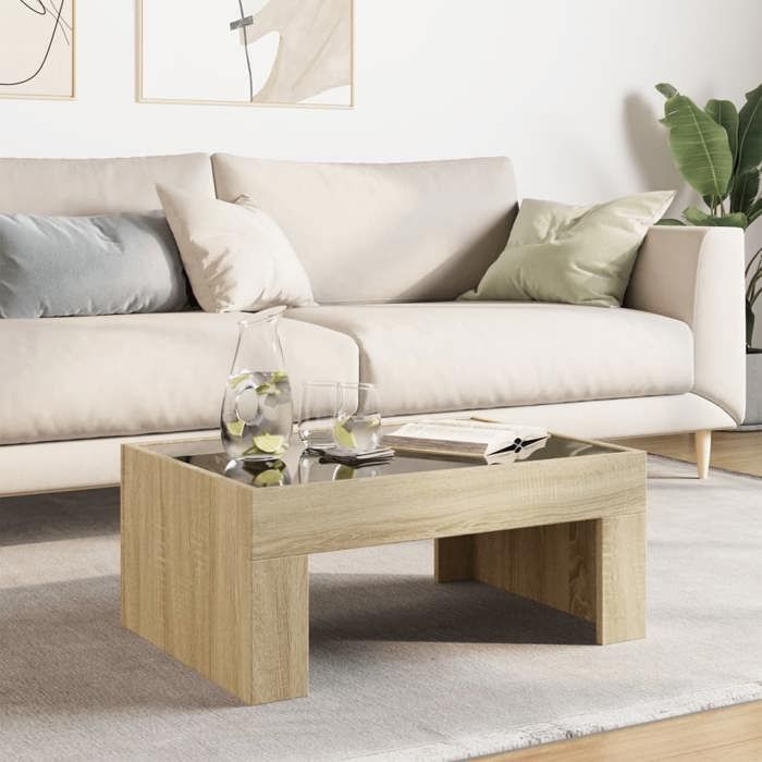 Table basse avec LED - vidaXL - Chêne sonoma - 70x50x30 cm - Bois dingénierie et verre - Capacité 30 kg - LED RVB