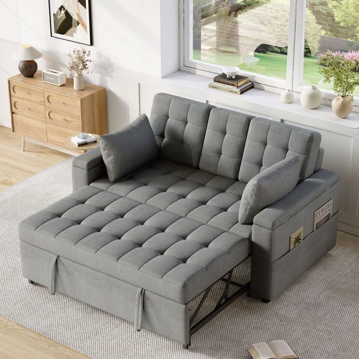 Canapé 2 places avec rangement - MODERNLUXE - 159x142.5x92 cm - Gris - Dossier réglable - Convertible en lit