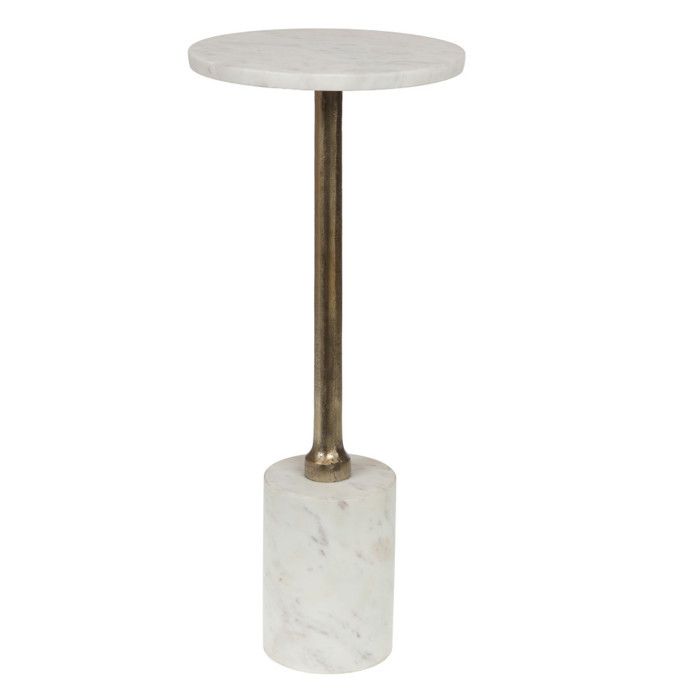 Bout de canapé rond en marbre blanc et aluminium H60 cm Clyde - Amadeus