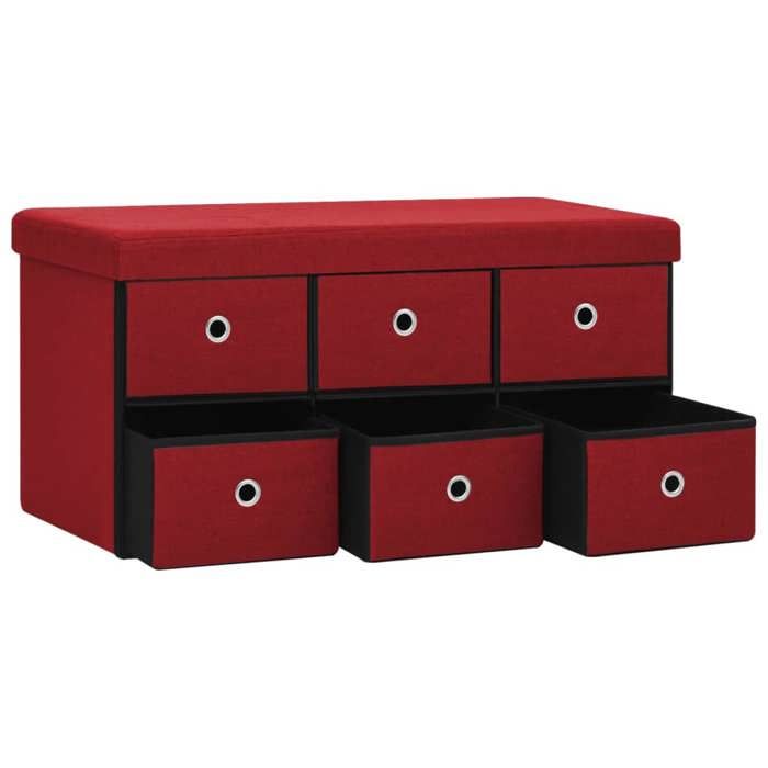 Black Friday Banc long de rangement - JILL - Meuble dentrée - pliable - Bordeaux 76x38x38 cm - Faux lin BB629