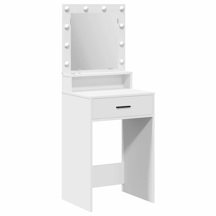 Coiffeuse moderne - vidaXL - 50x41x135 cm - Blanc - Bois dingénierie - Miroir LED - 2 tiroirs - Étagères intégrées