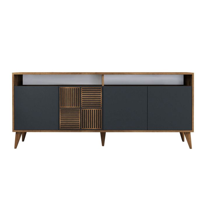 Buffet en bois Milan - 180 x 35 x 78 cm - Noyer Anthracite Buffet en bois Milan - 180 x 35 x 78 cm - Noyer Anthracite