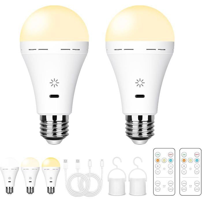 Ampoule Rechargeable USB Avec Télécommande3 Températures de CouleurE27 LED5W Touch Control Avec Minuterie2600mAh2 Pack