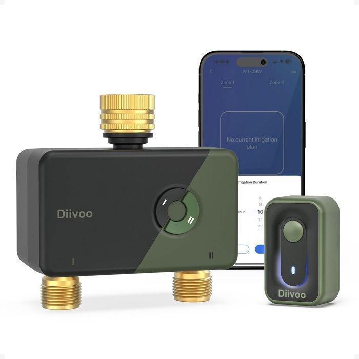 Diivoo Programmateur darrosage WiFi 2 Voies Connecteur en Laiton Minuterie darrosage Automatique dirrigation pour Jardin
