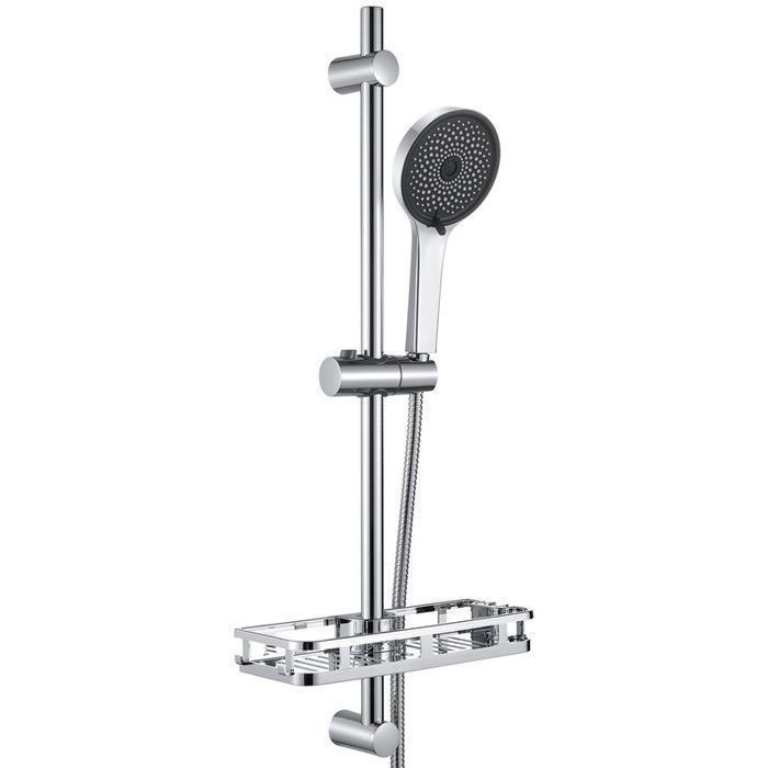 Auralum MAX Barre de douche réglable inox chromée 70 cm avec douchette 5 fonctions flexible 1 5 m et étagère