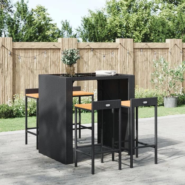 Noir Tabourets de bar lot de 4 noir résine tressée et bois dacacia - Chaise haute de bar H17249