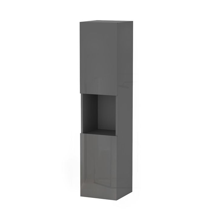 Aica meuble colonne de salle de bain anthratie brillant - 2 portes - design épuré moderne - suspendu - pour rangement optimal Aica meuble colonne de salle de bain anthratie brillant - 2 portes - design épuré moderne - suspendu - pour rangement optimal