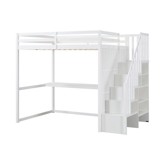 Lit mezzanine 140 x 190 cm - Pin et MDF - Blanc - Avec bureau - MENIZI