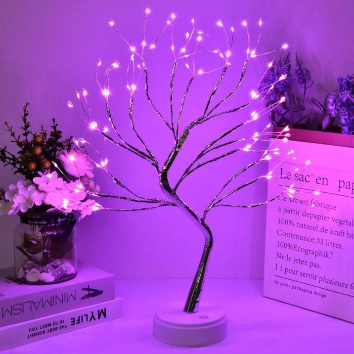 Lampe bonsaï veilleuse mignonne pour la décoration intérieure décorations de Noël (violet 108 LED)