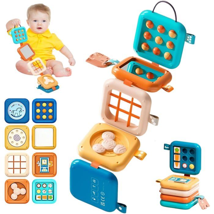 Cube dActivité Bébé 8 en 1 Busy Board Jouet Montessori Âge 1 An Jeux Montessori 1-2 Ans Jouet de Voyage Bébé pour Avion