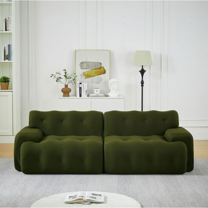 Canapé modulable 2 places en tissu vert sans montage