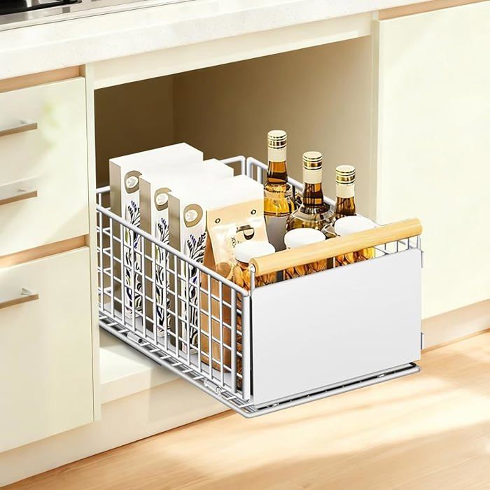 Tiroir armoire coulissante en métal organiseur avec poignée étagère Tiroir extensible pour cuisine sans H-19cm Bl MEUBLE A EPICES