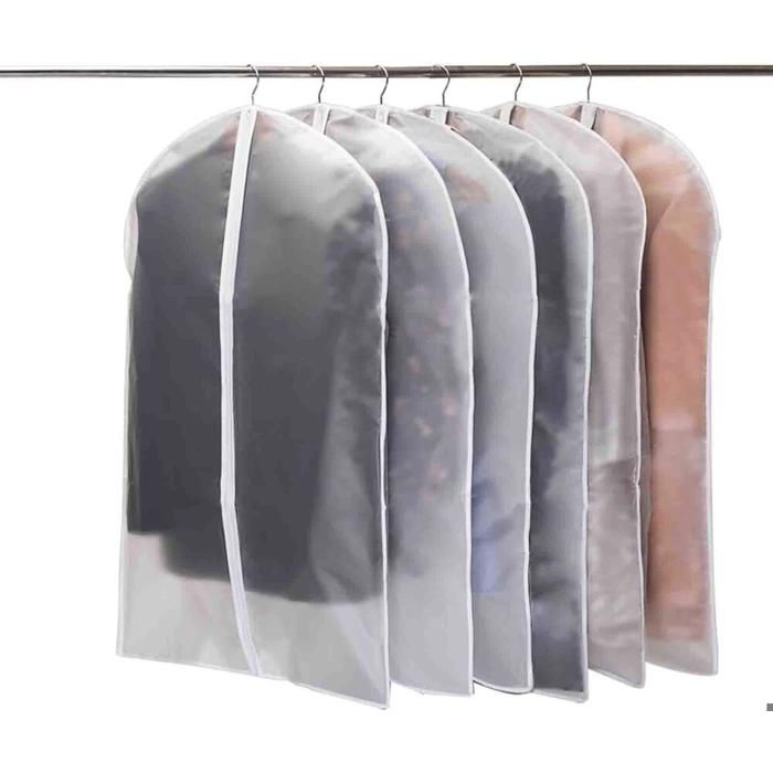 Housse de Vêtement Suspendue 60x120cm Lot de 6 - Protège Costumes Manteaux Anti-Poussière Étanche Translucide