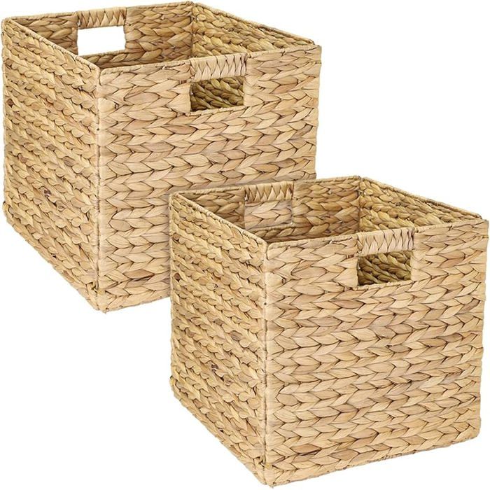 Lot2 paniers jacinthe eau tressé poignées 32cm étagère compatible