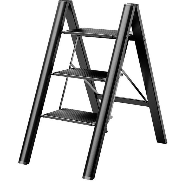Modenuit escabeau pliant 3 marches en aluminium noir antidérapant compact et léger