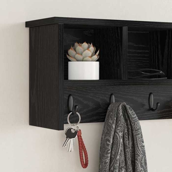 Porte-manteau mural élégant - ECOHOME - bois dingénierie - chêne noir - 75 x 16 x 26 cm - 3 étagères - avec porte@918641