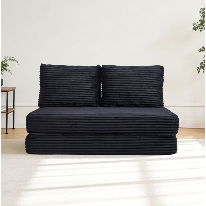 Canapé convertible 2 places avec dossiers amovibles - MEUNIQ - sans accoudoirs tissu velours côtelé noir