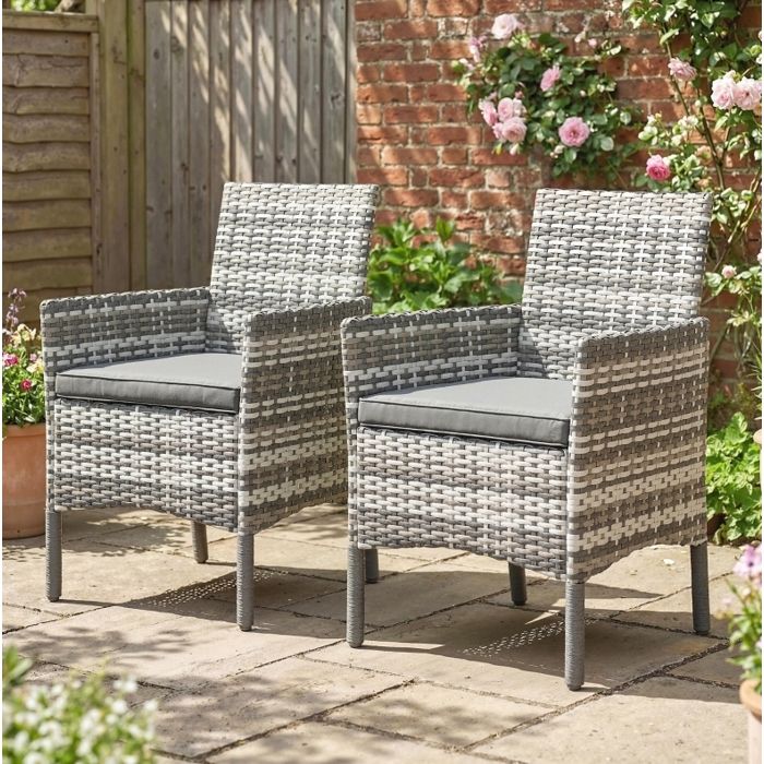 2 Fauteuils De Jardin Rattan Gris Chaises Extérieur Accoudoirs FloraGrace Terrasse Balcon Jardin Coussins Amovibles 58x62x87cm