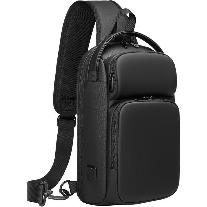 XJYDNCG Sacoche Homme Bandoulière Imperméable LégerSac de Poitrine avec Port USBSac Ventrale pour Loisirs Sport - Noir SAC