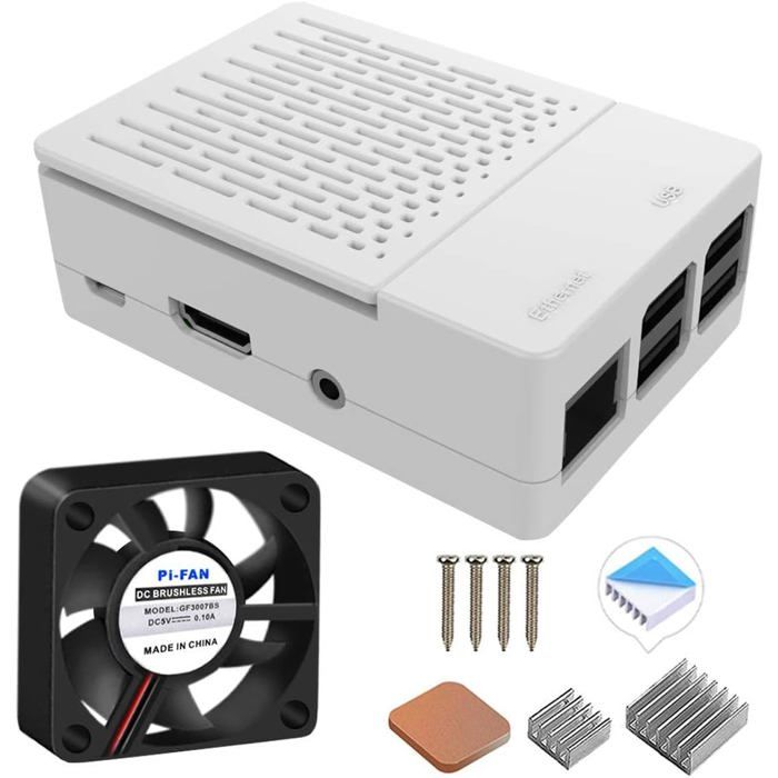 Coque Geeekpi - Pour Raspberry Pi 3 Modèle B + (B Plus) - Noir avec ventilateur de refroidissement et 3 dissipateurs thermiques