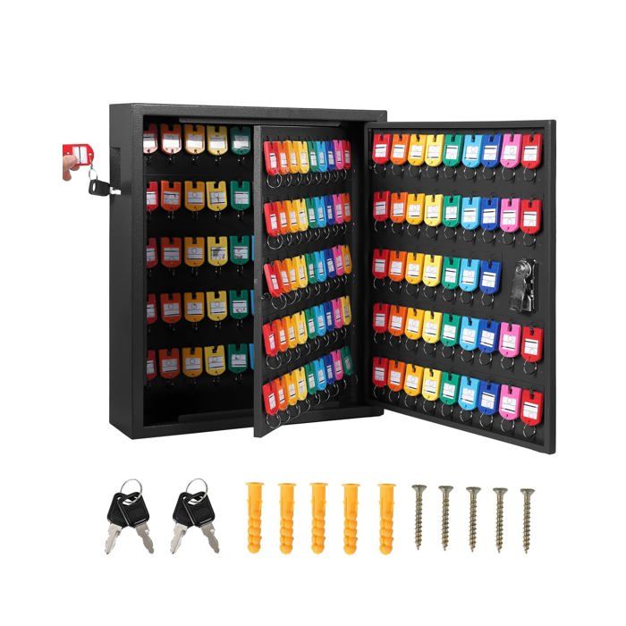 Boîte à Clés Sécurisée 150 Places – Verrouillable 133 Porte-Clés Étiquettes Incluses Parfaite pour Hôtel/Bureau Noir -36x10x42cm