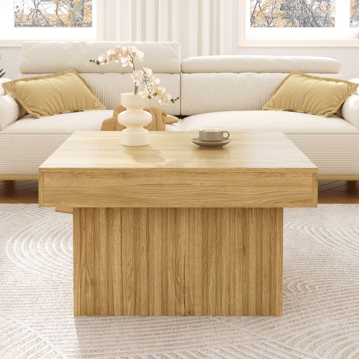Table basse en bois naturel - Plateau en panneau de particules - Base en MDF - 79 x 79 x 46 cm - Poids 2114 kg
