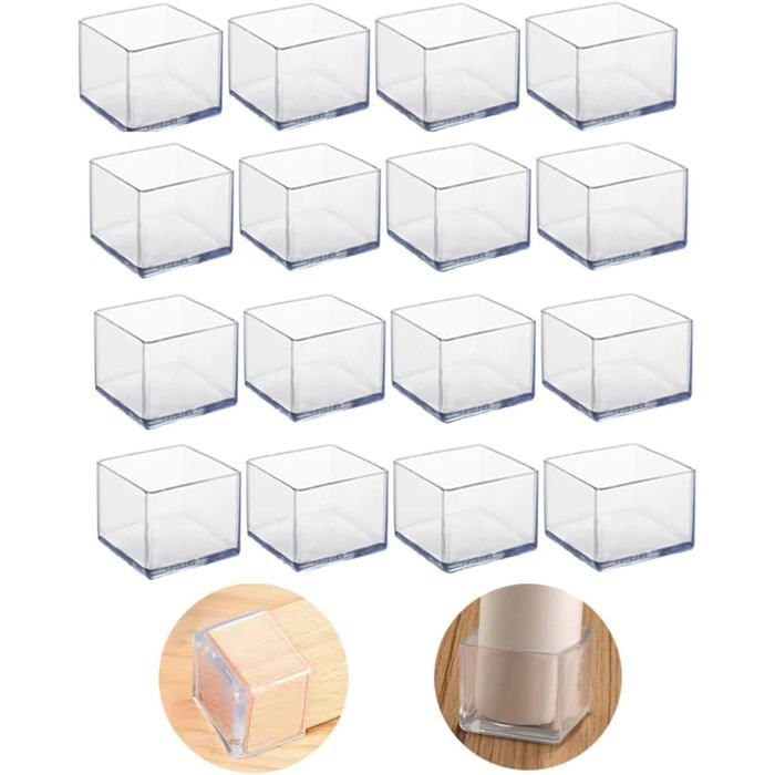 Protège-pieds carrés - Lot de 16 - Silicone transparent - Anti-rayures et silencieux - Pour parquet et carrelage - 40 x 4 ECLAIRAGE Protège-pieds carrés - Lot de 16 - Silicone transparent - Anti-rayures et silencieux - Pour parquet et carrelage - 40 x 4 ECLAIRAGE