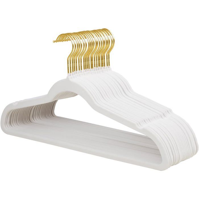 Lot de 22 cintres en Velours avec Crochet pivotant doré Blanc Cintres de costume en feutre antidérapants cintre de pantalon