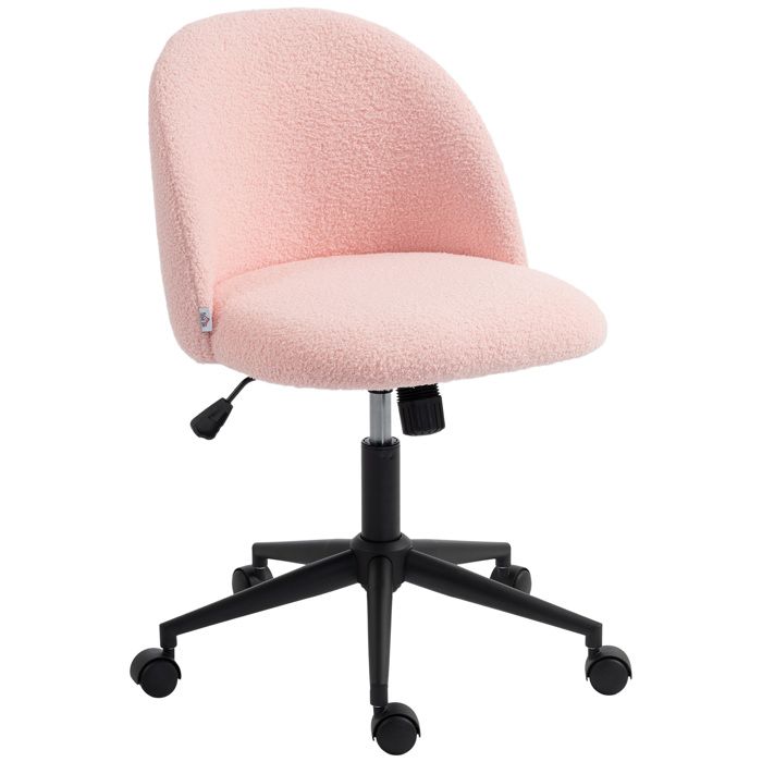 Fauteuil de bureau en tissu effet peluche assise réglable de 75 5 à 84 5 cm bascule 52 x 59 x 84 5 cm rose