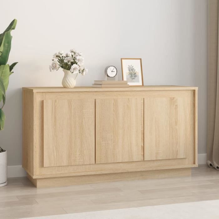 Buffet bas - AKOZON - Chêne sonoma - 102x35x55 cm - Bois dingénierie - 2 portes