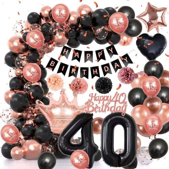 Pack Déco 40e Anniversaire Femme – Rose Doré – 76 Pièces (bannière, Fanions…)