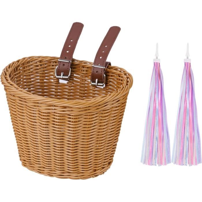 Panier Vélo Rétro En Osier Tressé - Fixation Guidon - Marron - Neuf