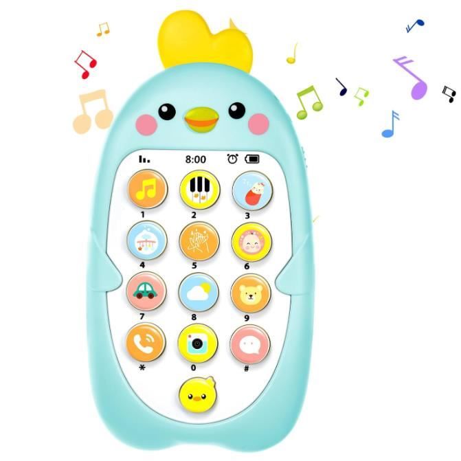 Téléphone Portable pour Enfant JouetTéléphone éducatif MultifonctionJouets Musical dapprentissage PrécocePoussin-Bleu