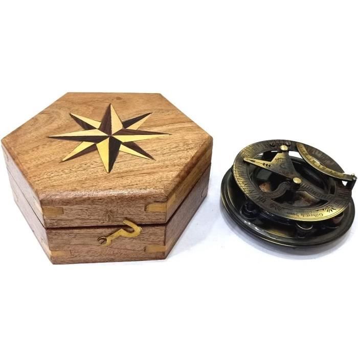 Boussole Vintage En Laiton Avec Cadran Solaire Cadeau Marin