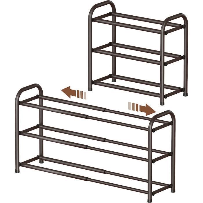 NIAWECAN Étagère à Chaussures Extensible 3 Niveaux - Rangement Métal Noir Gain De Place