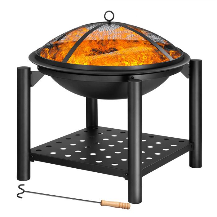 Brasero Coupe à Feu Barbecue Avec Pare-étincelles Et Crochet à Feu 58cm
